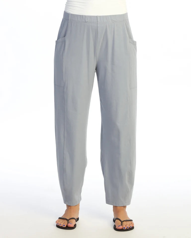JESS & JANE Garment Dyed Cotton-Span Lantern Pants w/ Side Seam Patch Pockets - M100 - GRAY
