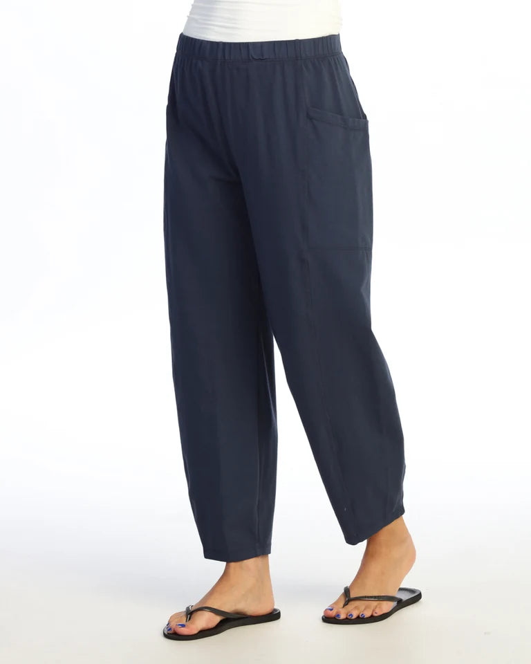 JESS & JANE Garment Dyed Cotton-Span Lantern Pants w/ Side Seam Patch Pockets - M100 - NAVY