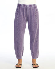 JESS & JANE Mineral Washed Cotton-Span Lantern Pants w/ Side Seam & Patch Pockets - M100 - PURPLE