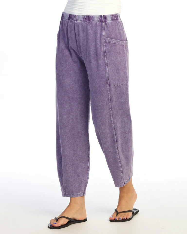 JESS & JANE Mineral Washed Cotton-Span Lantern Pants w/ Side Seam & Patch Pockets - M100 - PURPLE
