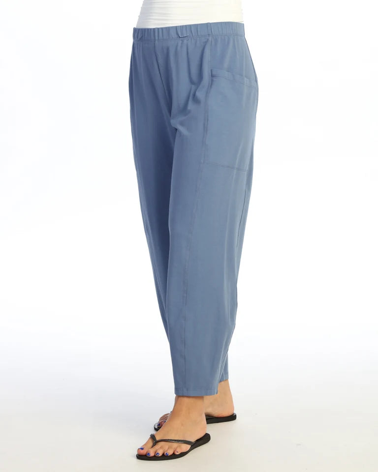 JESS & JANE Garment Dyed Cotton-Span Lantern Pants w/ Side Seam & Patch Pockets - M100 - STEEL