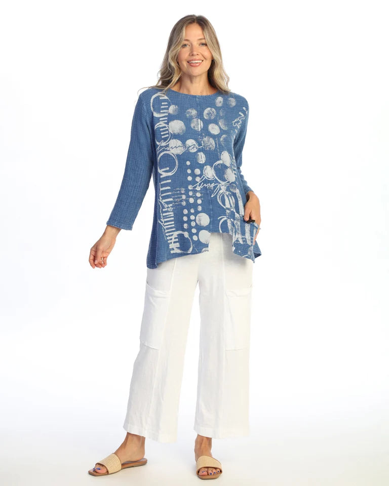JESS & JANE Mineral Washed Double Gauze Tunic Top w/ Asymmetric Hem & Pocket - M108-2322 - IND IN CIRCLES