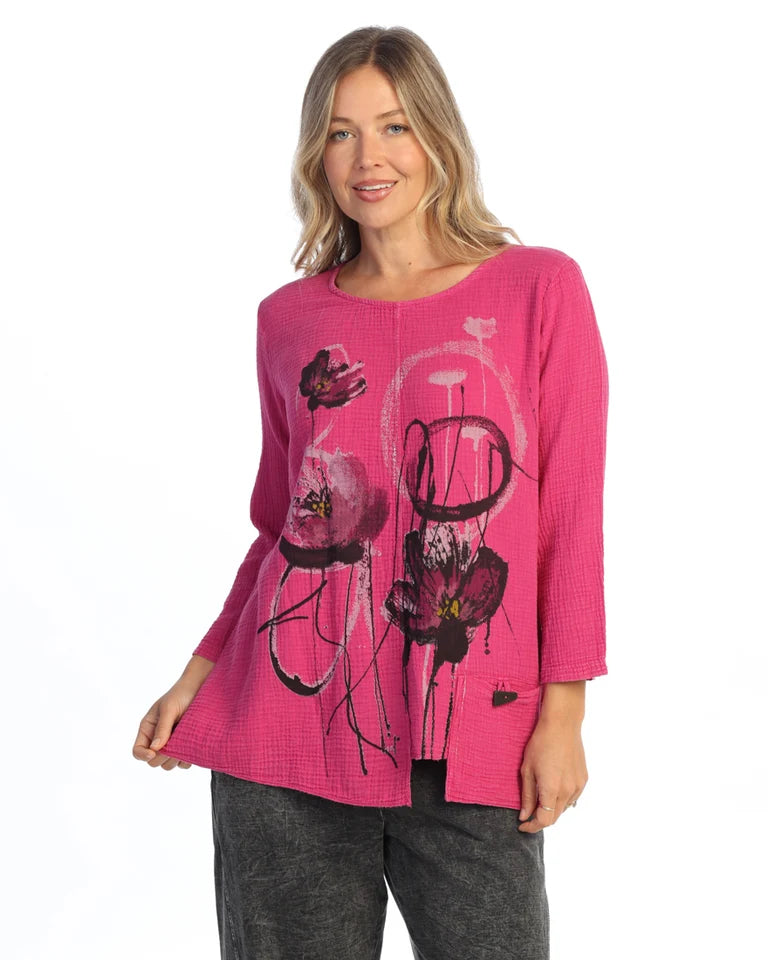 JESS & JANE Mineral Washed Double Gauze Tunic Top w/ Asymmetric Hem & Pocket - M108-2330 - ORD SERENA