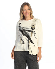 JESS & JANE Garment Dyed Cotton 3/4 Sleeve Top w/ Gauze Pocket - M118-2330 - CREAM IMPRESSION