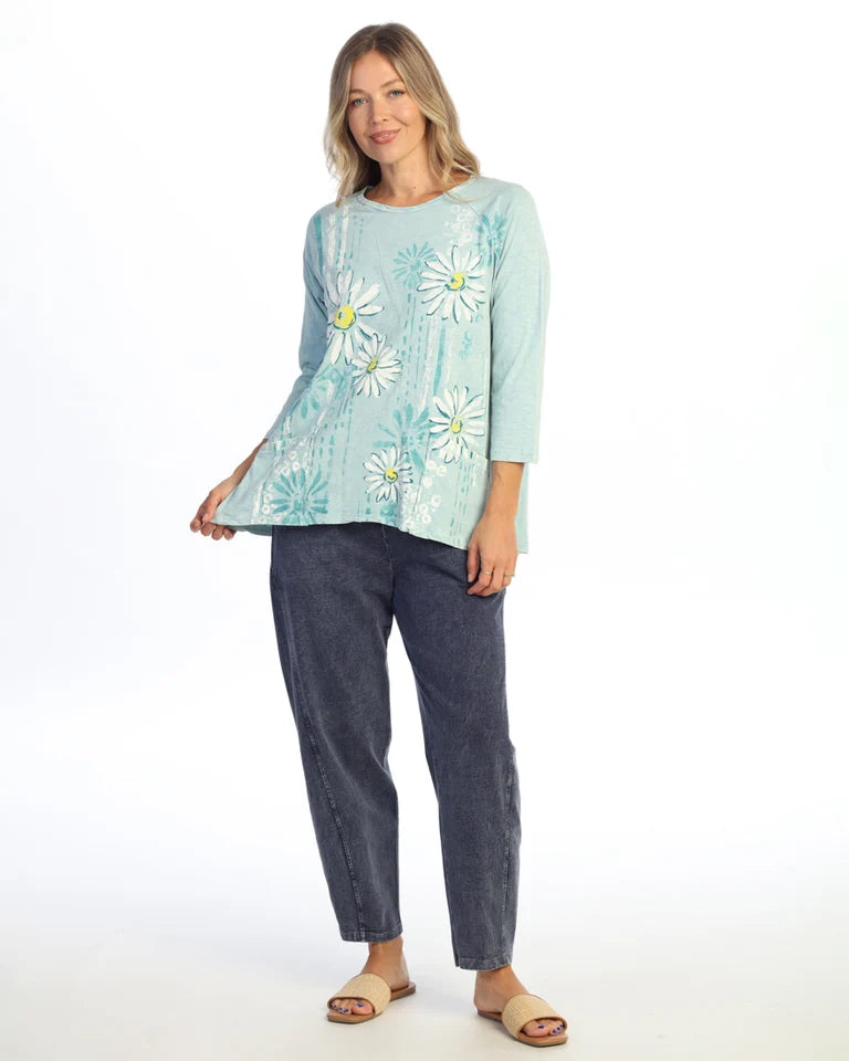 JESS & JANE Mineral Washed/Garment Dyed Cotton Slub Patch Pockets Tunic Top - M12-2329 - MINT CHEERIO