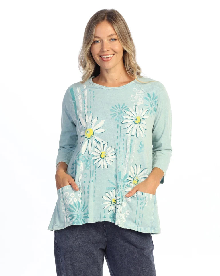 JESS & JANE Mineral Washed/Garment Dyed Cotton Slub Patch Pockets Tunic Top - M12-2329 - MINT CHEERIO
