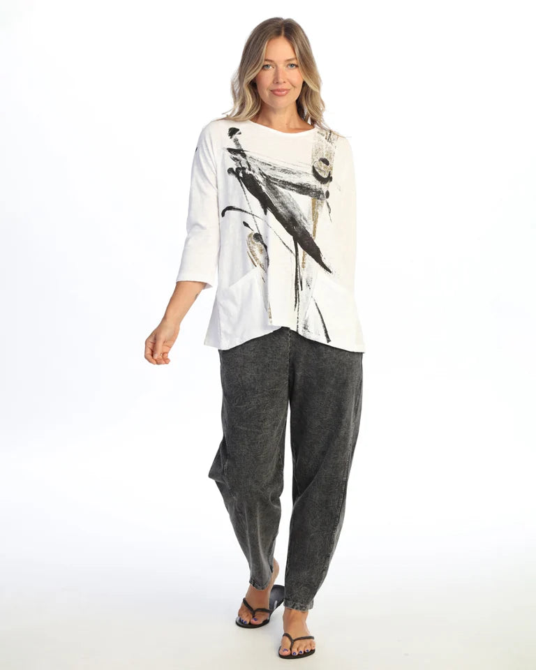 JESS & JANE Mineral Washed/Garment Dyed Cotton Slub Patch Pockets Tunic Top - M12-2335 - WHITE IMPRESSION