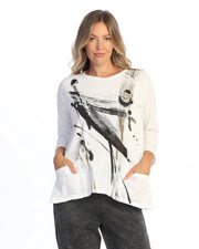 JESS & JANE Mineral Washed/Garment Dyed Cotton Slub Patch Pockets Tunic Top - M12-2335 - WHITE IMPRESSION