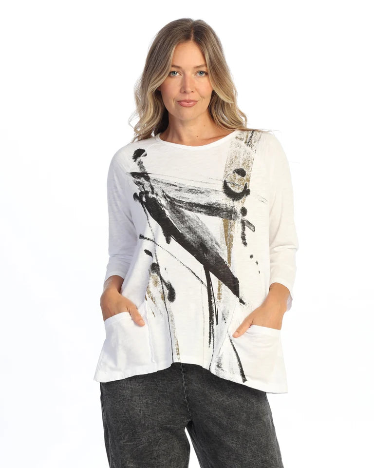 JESS & JANE Mineral Washed/Garment Dyed Cotton Slub Patch Pockets Tunic Top - M12-2335 - WHITE IMPRESSION