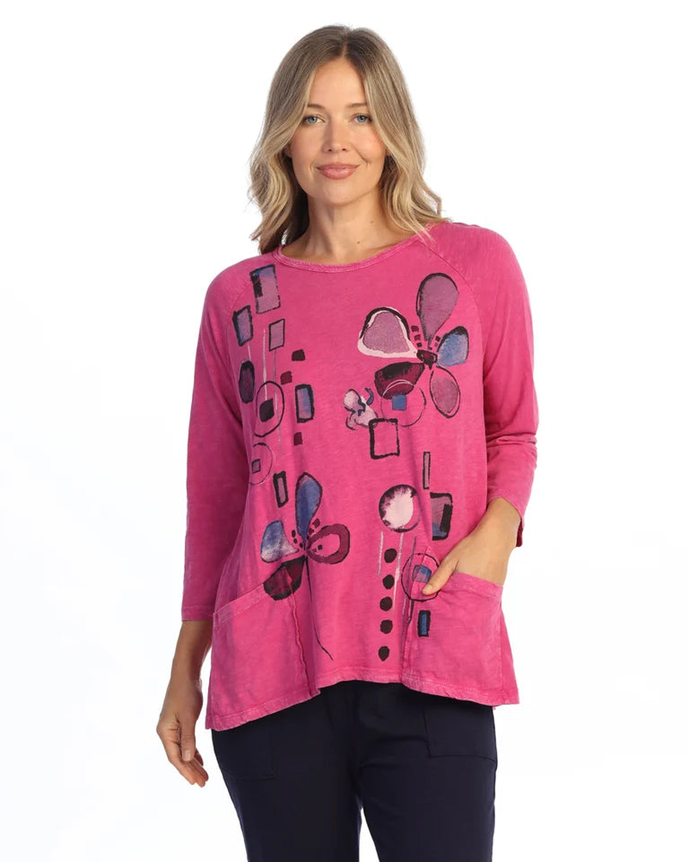 JESS & JANE Mineral Washed/Garment Dyed Cotton Slub Patch Pockets Tunic Top - M12-2340 - ORD MEMENTO