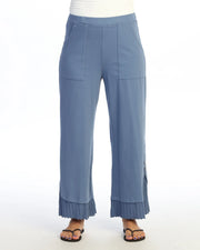 JESS & JANE Garment Dyed Wide Leg Pant w/ Fat Rib Contrast and Button Accent - M125 - STEEL