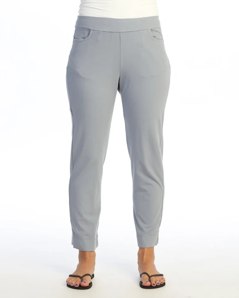 JESS & JANE Garment Dyed Slim Pant w/ Scoop Pockets and Split Ankle Hem - M132 - GRAY