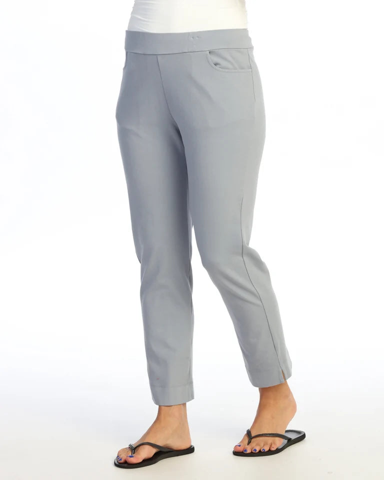 JESS & JANE Garment Dyed Slim Pant w/ Scoop Pockets and Split Ankle Hem - M132 - GRAY