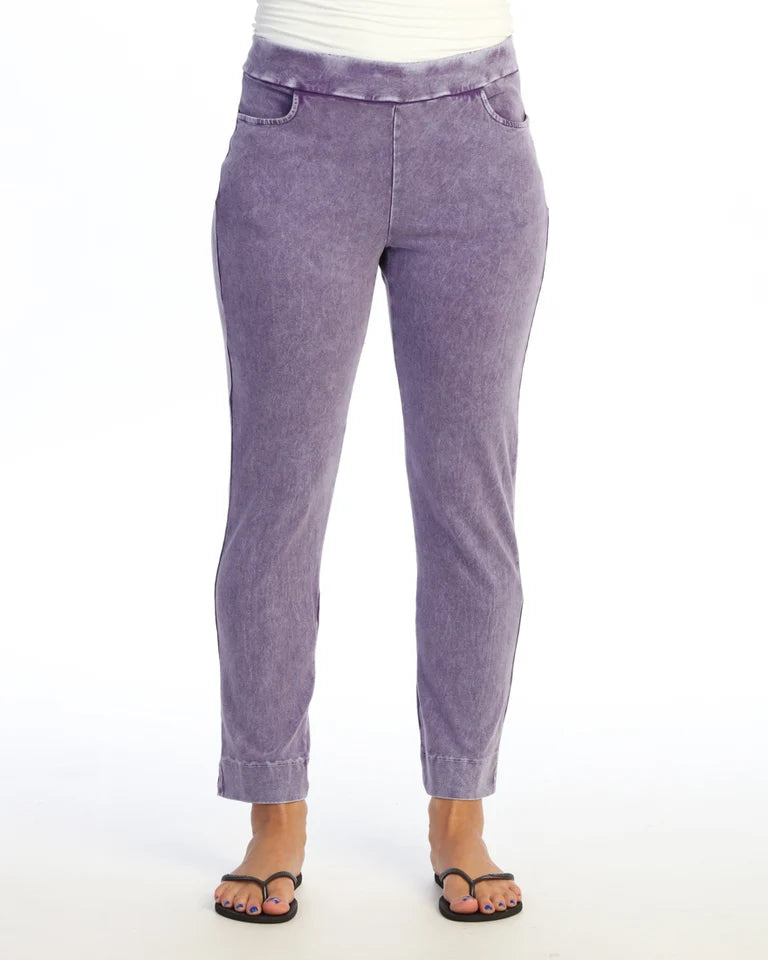 JESS & JANE Mineral Washed Slim Pant w/ Scoop Pockets and Split Ankle Hem - M132 - PURPLE