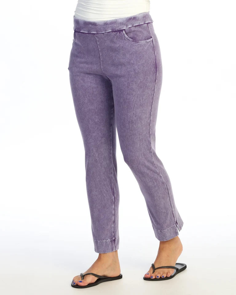 JESS & JANE Mineral Washed Slim Pant w/ Scoop Pockets and Split Ankle Hem - M132 - PURPLE