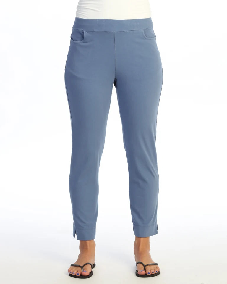 JESS & JANE Garment Dyed Slim Pant w/ Scoop Pockets and Split Ankle Hem - M132 - STEEL