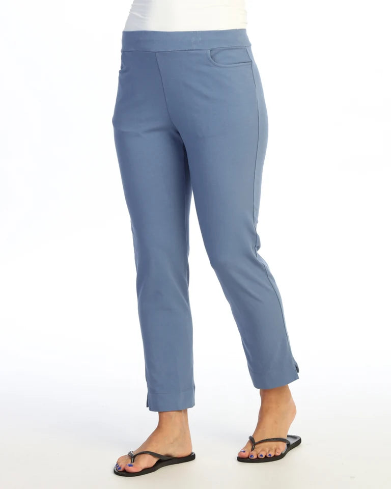 JESS & JANE Garment Dyed Slim Pant w/ Scoop Pockets and Split Ankle Hem - M132 - STEEL