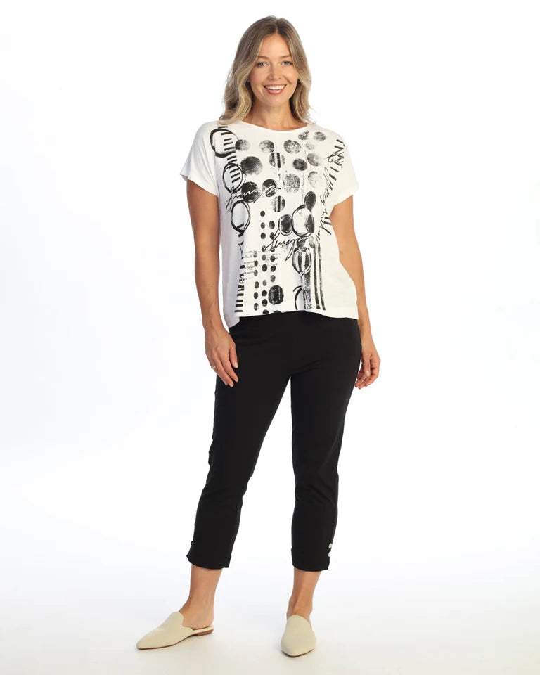 JESS & JANE Garment Dyed Cotton Center Sean Boxy Top - M137-2322 - WHITE IN CIRCLES