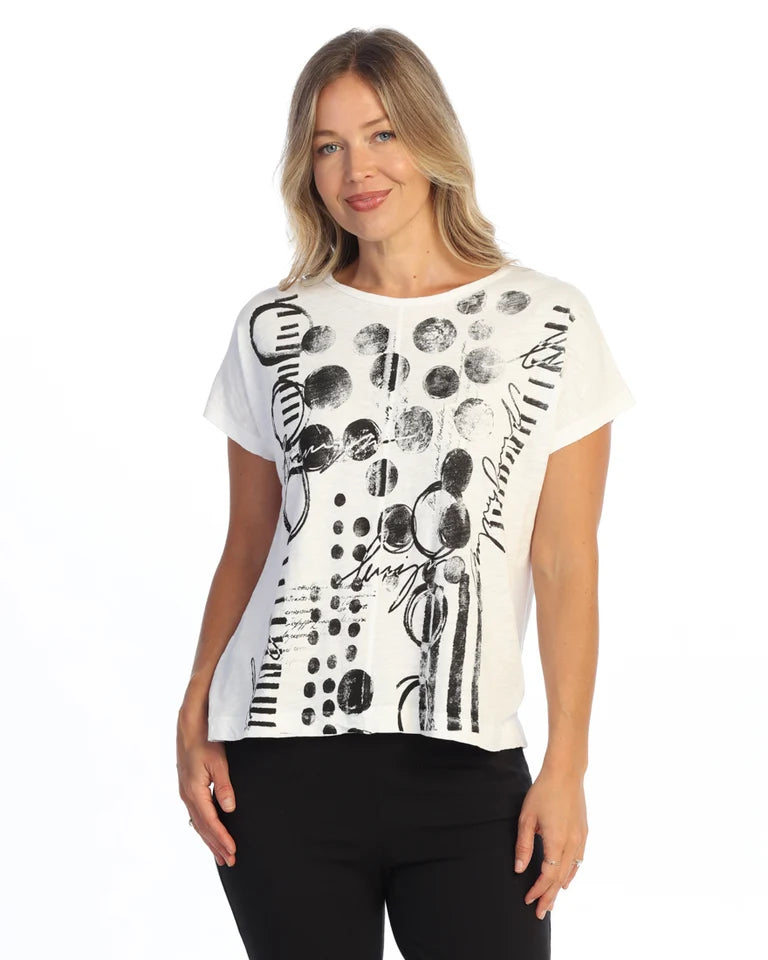 JESS & JANE Garment Dyed Cotton Center Sean Boxy Top - M137-2322 - WHITE IN CIRCLES