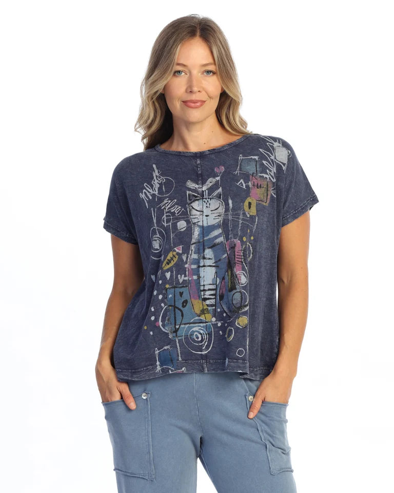 JESS & JANE Garment Dyed Cotton Center Sean Boxy Top - M137-2342 - DEN HAPPY PAWS