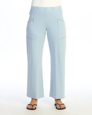 JESS & JANE Mineral Washed Cotton-Span Terry Pan'ts w/ Raw Edge Pockets and Buttons - M143 - CHAMBRAY