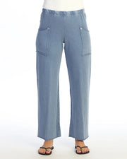 JESS & JANE Mineral Washed Cotton-Span Terry Pan'ts w/ Raw Edge Pockets and Buttons - M143 - CLOUD