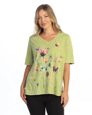 JESS & JANE Mineral Washed Cotton Slub Short Sleeve Top w/ Layer Look - M146-2332 - CACT BONNIE