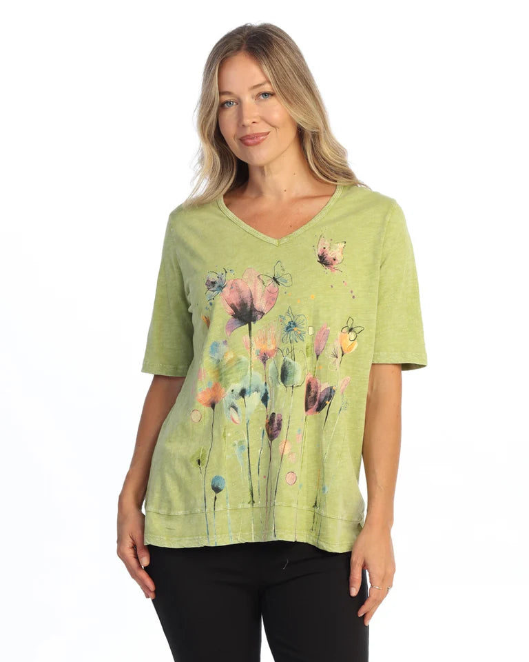 JESS & JANE Mineral Washed Cotton Slub Short Sleeve Top w/ Layer Look - M146-2332 - CACT BONNIE