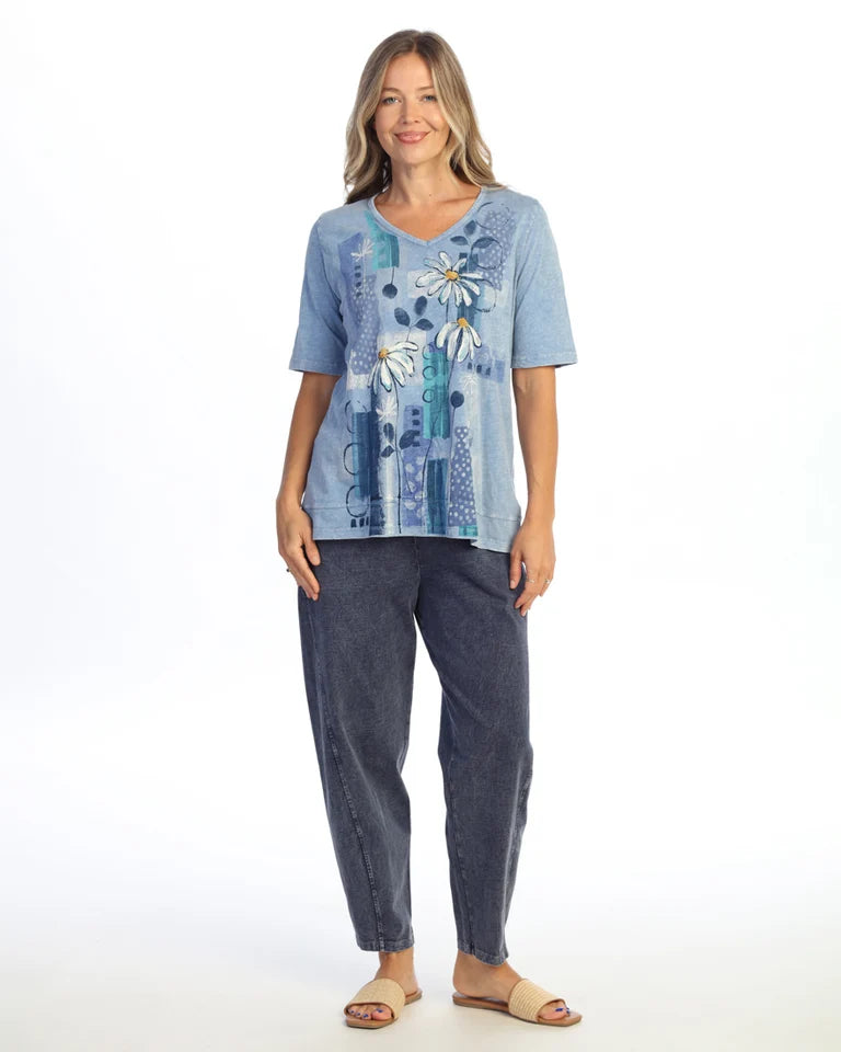JESS & JANE Mineral Washed Cotton Slub Short Sleeve Top w/ Layer Look - M146-2341 - CONF SOMEDAY