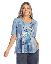 JESS & JANE Mineral Washed Cotton Slub Short Sleeve Top w/ Layer Look - M146-2341 - CONF SOMEDAY