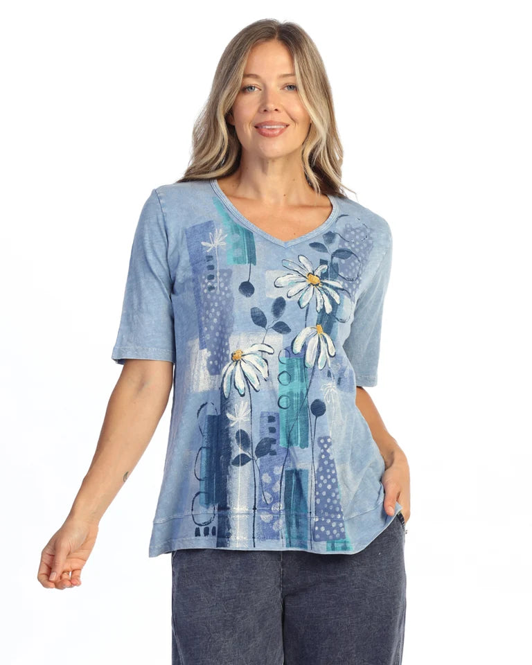 JESS & JANE Mineral Washed Cotton Slub Short Sleeve Top w/ Layer Look - M146-2341 - CONF SOMEDAY