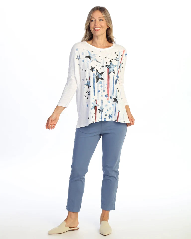 JESS & JANE Garment Dyed Cotton Slub Boxy Top w/ Side Slit - M147-2299 - WHITE ANTHEM