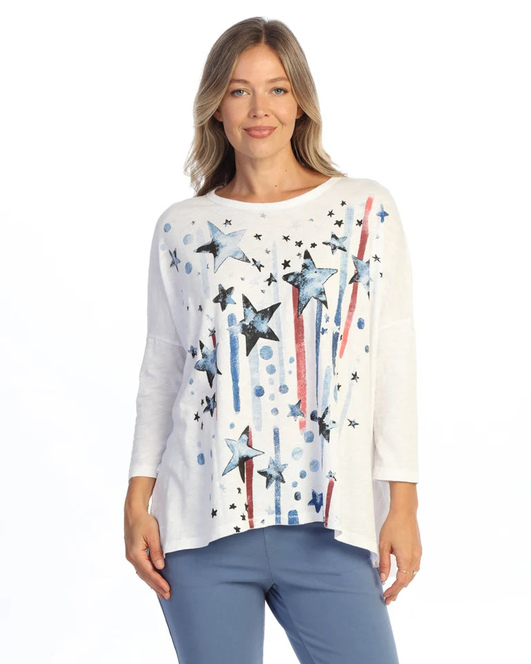 JESS & JANE Garment Dyed Cotton Slub Boxy Top w/ Side Slit - M147-2299 - WHITE ANTHEM
