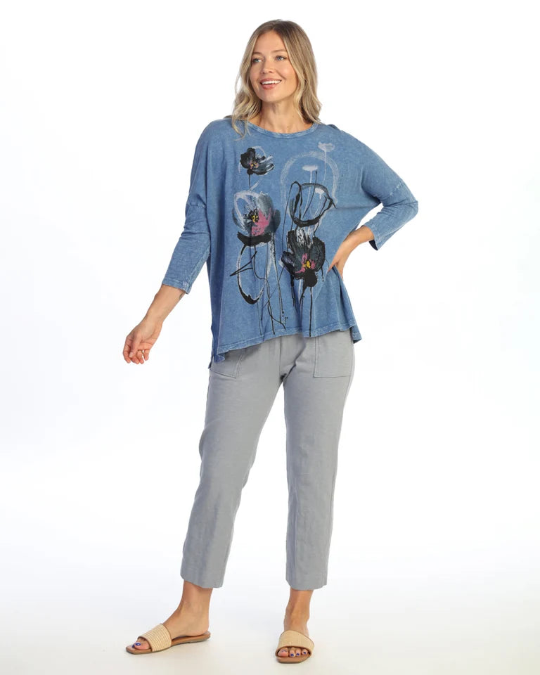 JESS & JANE Mineral Washed Cotton Slub Boxy Top w/ Side Slit - M147-2330 - INDIGO SERENA