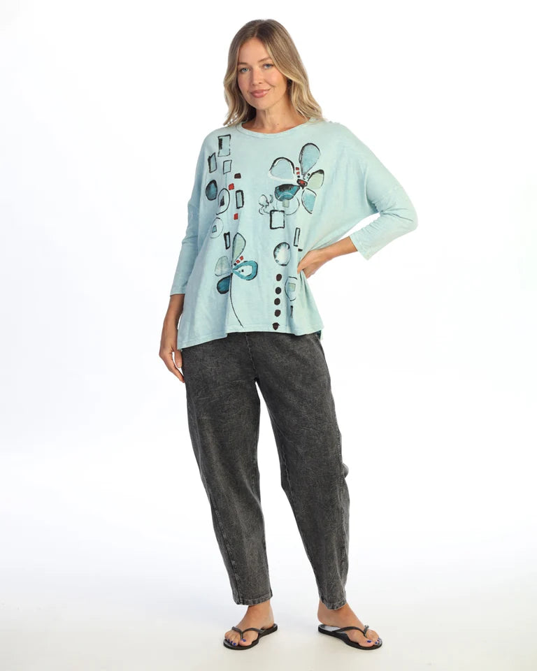 JESS & JANE Mineral Washed Cotton Slub Boxy Top w/ Side Slit - M147-2340 - MINT MEMENTO