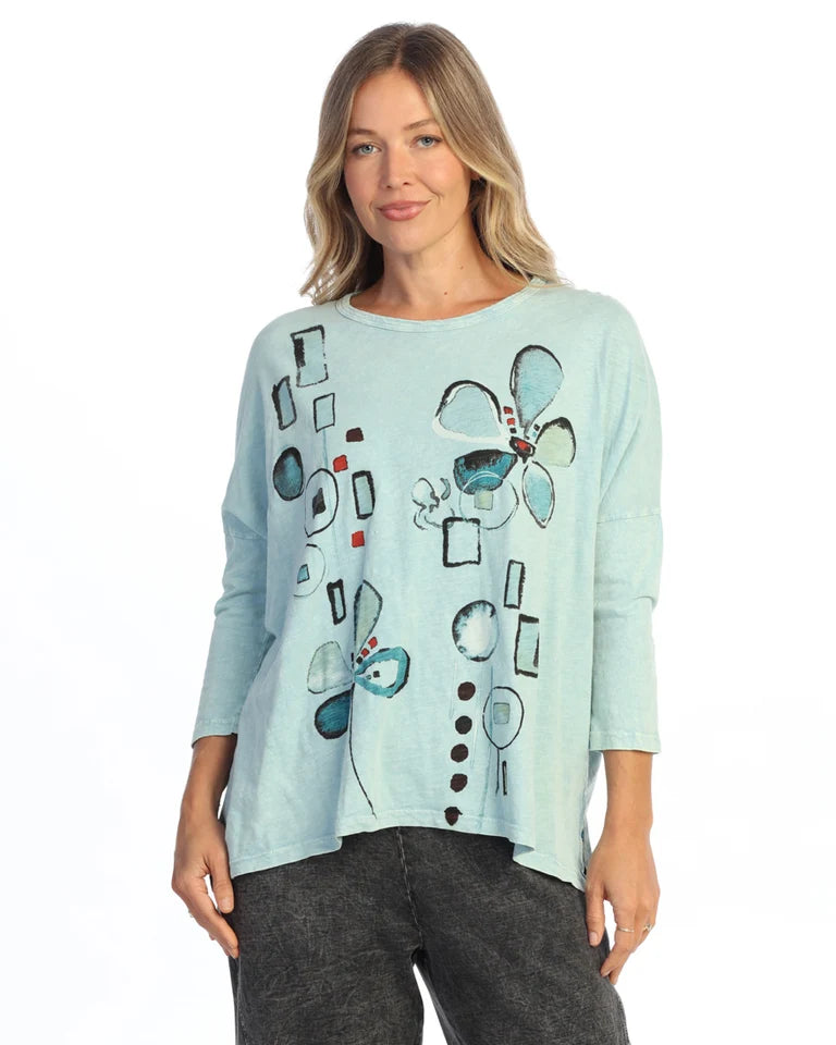 JESS & JANE Mineral Washed Cotton Slub Boxy Top w/ Side Slit - M147-2340 - MINT MEMENTO
