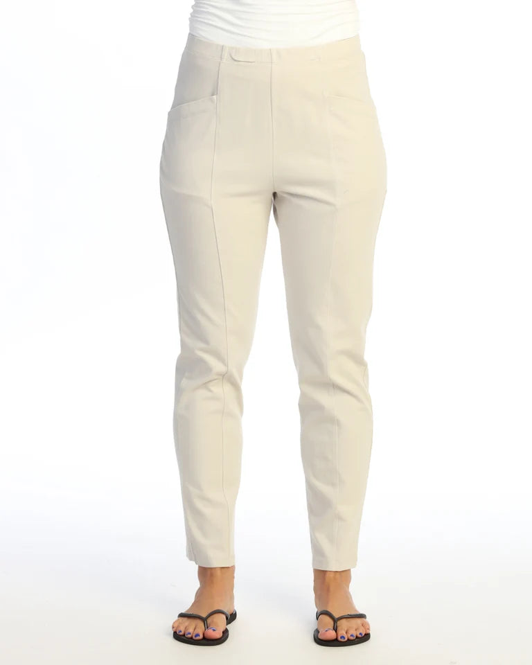 JESS & JANE Garment Dyed Cotton Spandex Pants w/ Slant Pocket and Straight Leg - M150 - BIRCH