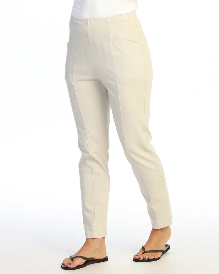 JESS & JANE Garment Dyed Cotton Spandex Pants w/ Slant Pocket and Straight Leg - M150 - BIRCH