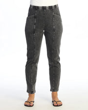 JESS & JANE Mineral Washed Cotton Spandex Pants w/ Slant Pocket and Straight Leg - M150 - BLACK
