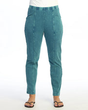 JESS & JANE Mineral Washed Cotton Spandex Pants w/ Slant Pocket and Straight Leg - M150 - CYPRESS
