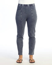 JESS & JANE Mineral Washed Cotton Spandex Pants w/ Slant Pocket and Straight Leg - M150 - DENIM
