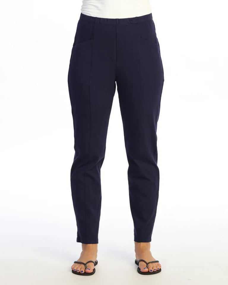 JESS & JANE Garment Dyed Cotton Spandex Pants w/ Slant Pocket and Straight Leg - M150 - JET DENIM