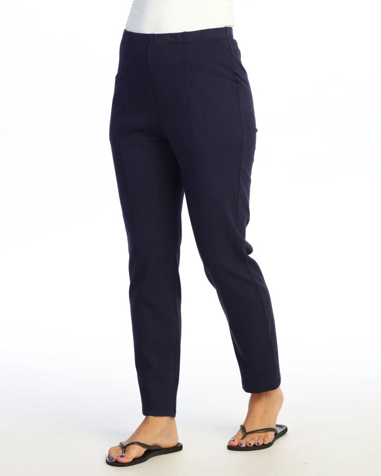 JESS & JANE Garment Dyed Cotton Spandex Pants w/ Slant Pocket and Straight Leg - M150 - JET DENIM