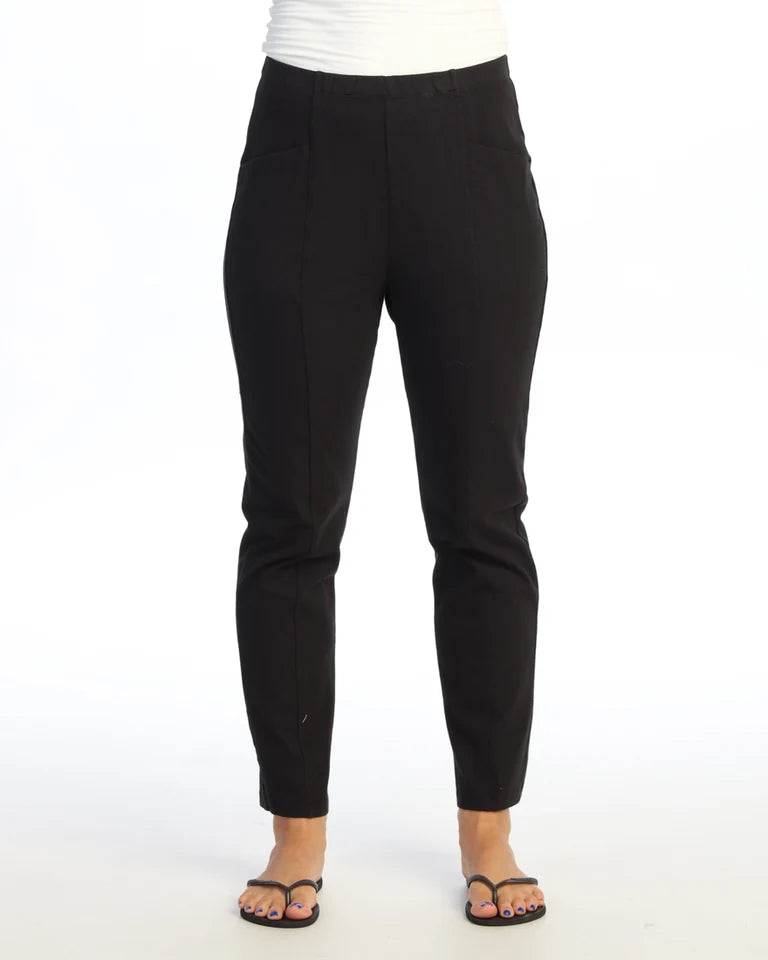 JESS & JANE Garment Dyed Cotton Spandex Pants w/ Slant Pocket and Straight Leg - M150 - JET BLACK