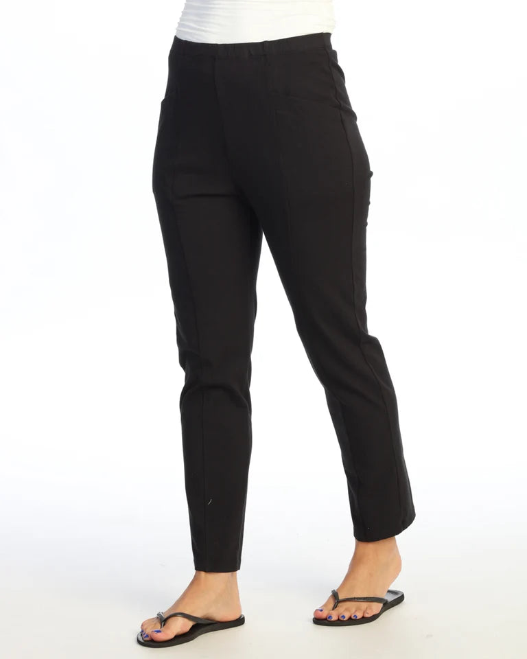 JESS & JANE Garment Dyed Cotton Spandex Pants w/ Slant Pocket and Straight Leg - M150 - JET BLACK