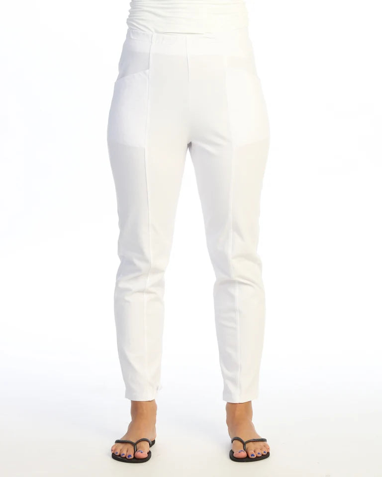 JESS & JANE Garment Dyed Cotton Spandex Pants w/ Slant Pocket and Straight Leg - M150 - WHITE