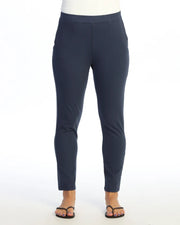 JESS & JANE Garment Dyed Cotton Spandex Slim Crop Pants w/ Pockets - M151 - NAVY
