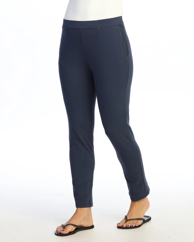 JESS & JANE Garment Dyed Cotton Spandex Slim Crop Pants w/ Pockets - M151 - NAVY