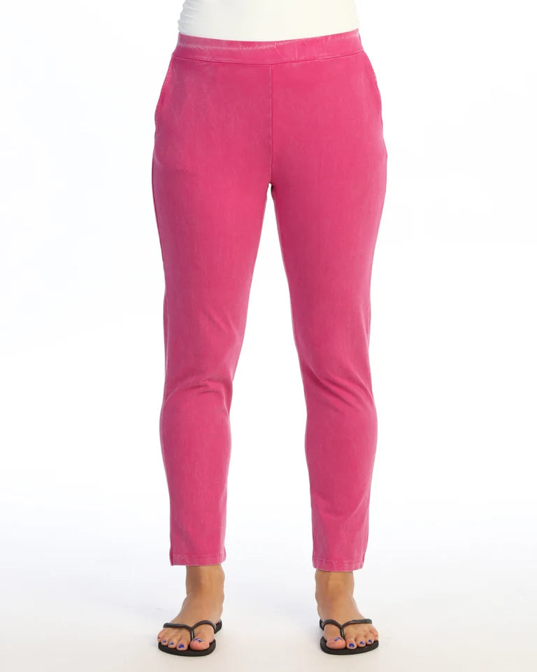 JESS & JANE Mineral Washed Cotton Spandex Slim Crop Pants w/ Pockets - M151 - ORCHID