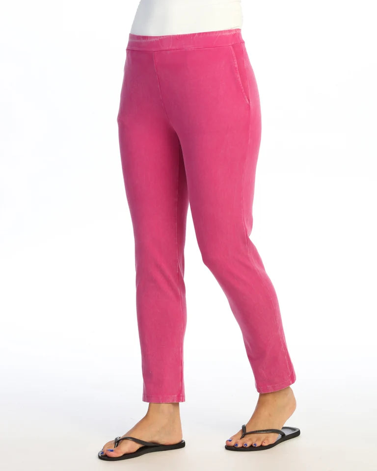 JESS & JANE Mineral Washed Cotton Spandex Slim Crop Pants w/ Pockets - M151 - ORCHID